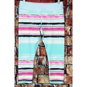 Ivivva by Lululemon Girls Capri Cropped Leggings Pink Blue Green Striped Size 12